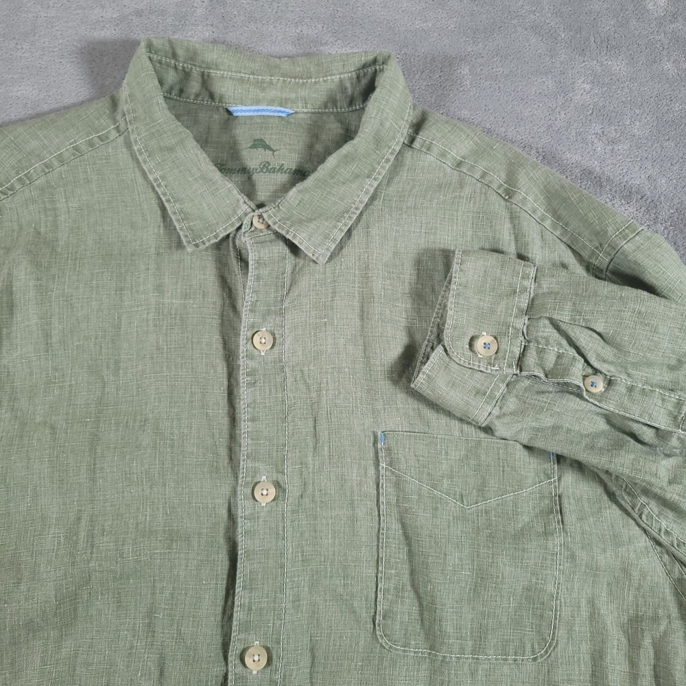 Tommy Bahama Shirt Mens XXXL Green Linen Long Sleeve Button Up Coastal Casual
